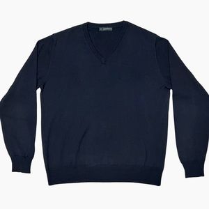 Men’s 3-ply Dark Navy V-neck Wool Blend Sweater